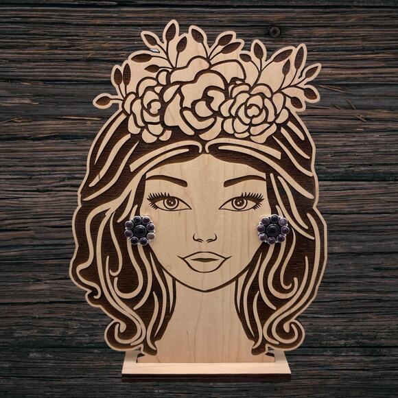 FEDERICO JIMENEZ Sterling Silver & Amethyst Round Floral Cluster Post Earrings - Picture 3 of 3